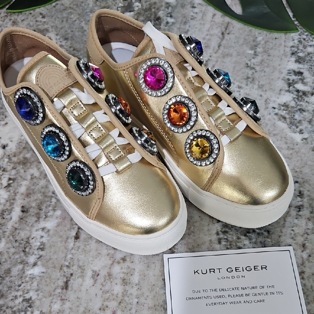 Kurt Geiger Gold Sneakers with Vibrant Gemstones